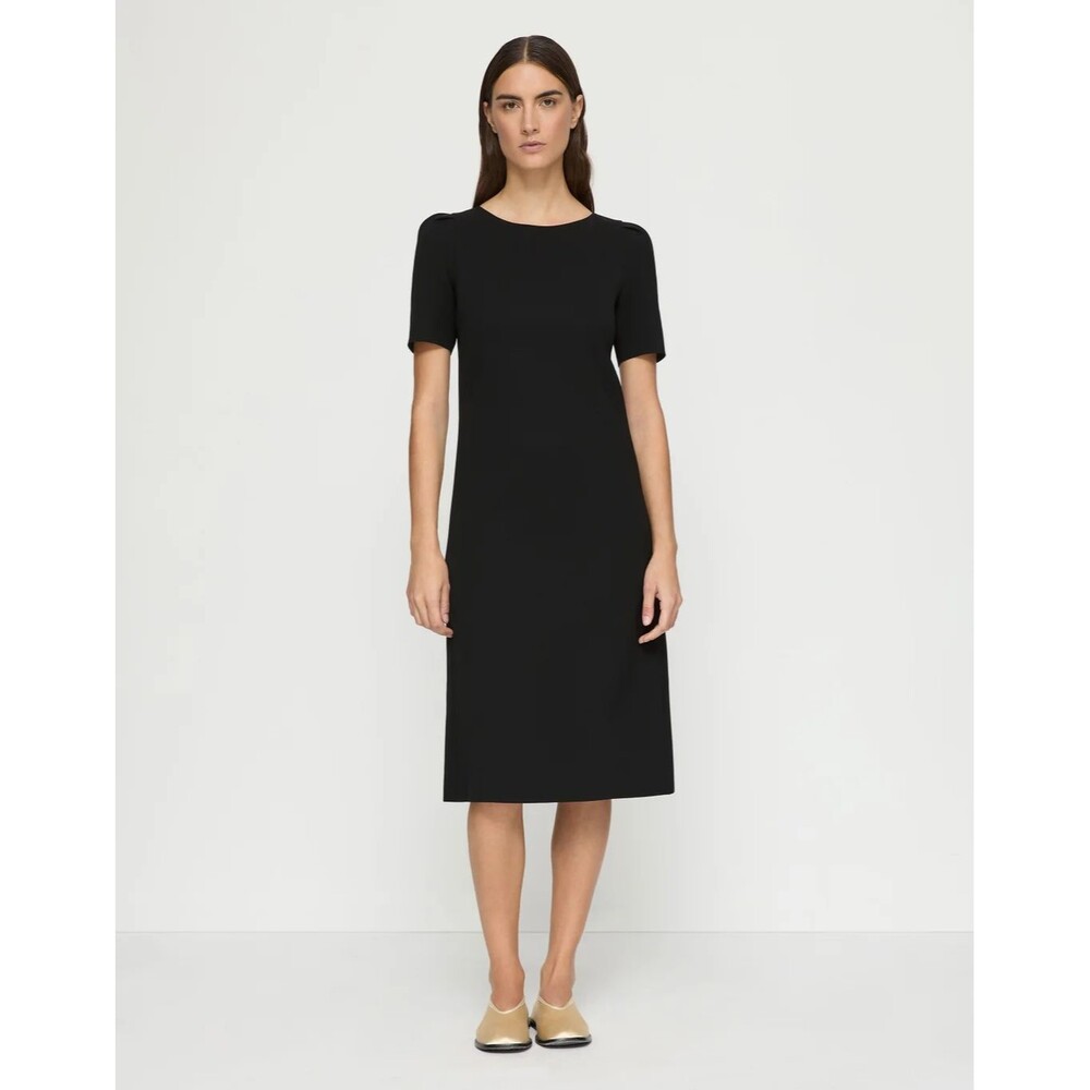 Lafayette 148 Women’s Minimalist Modest Knit Midi Shift Dress size S Black